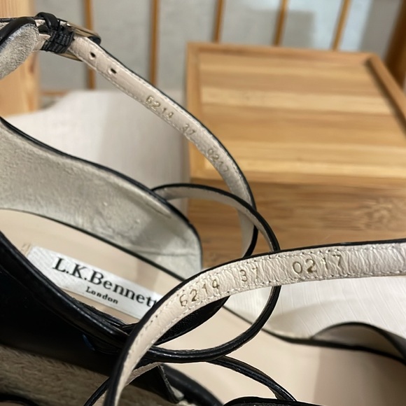 L.K. Bennett Black Leather Nellie Peep Toe Espadrille Wedge Heel EU 37.5 /US 7 - Picture 9 of 16